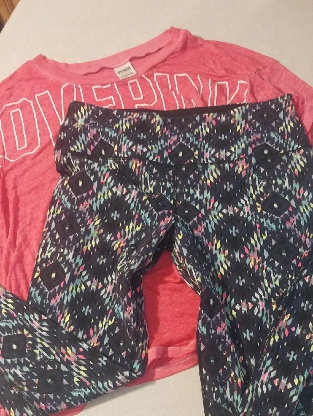 Victoria's Secret PINK Pink Scoop Neck Tee with Black VSX Sport Leggings - Picture 3 of 5